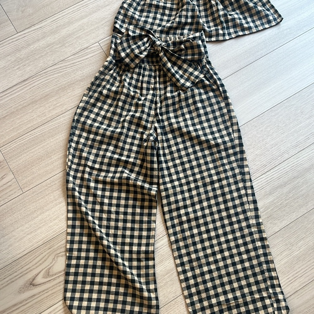 EDDY Stylish Black and Sand Checkered Women's Pants & Top Set - Picture 3 of 8